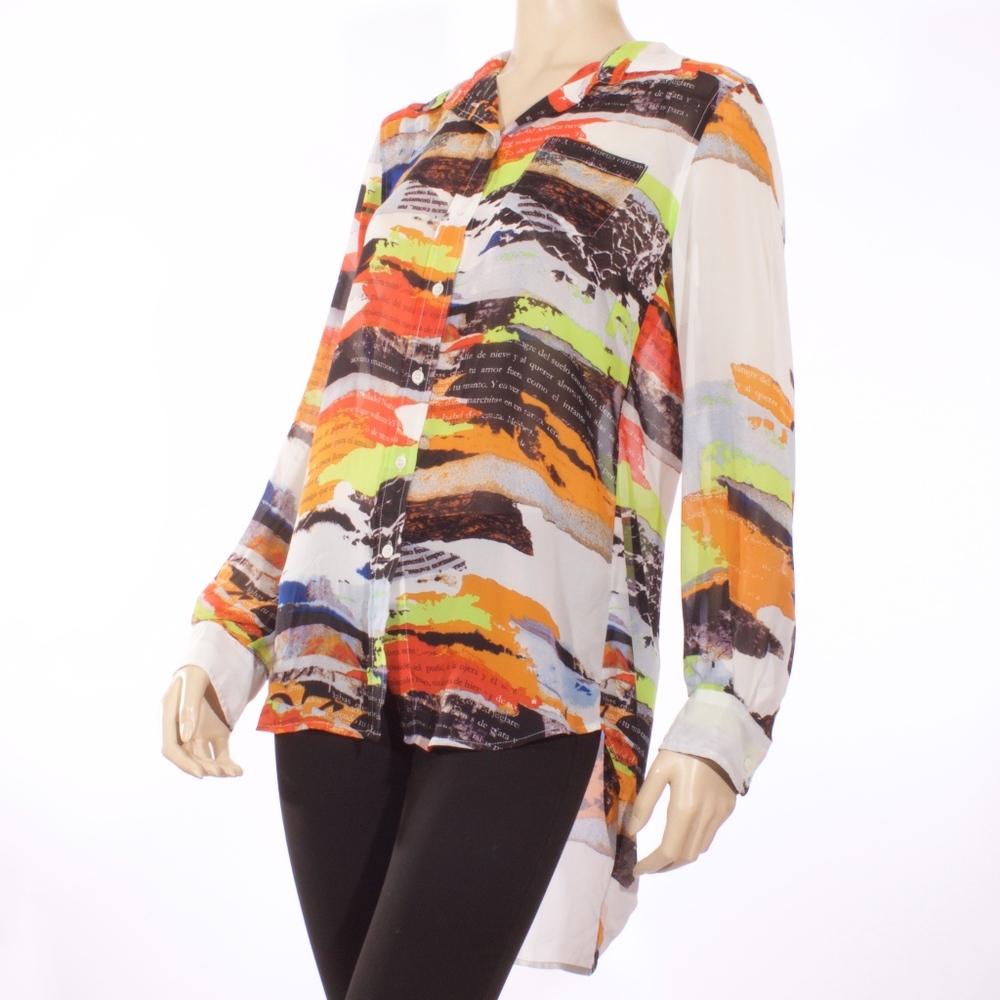 Two by Vince Camuto Sheer Absrtact Blouse Spanish
